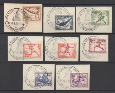 Michel Nr. 609 - 616, Olympiade mit Stempel Berlin Ausstellung Deutschland auf Briefstück.